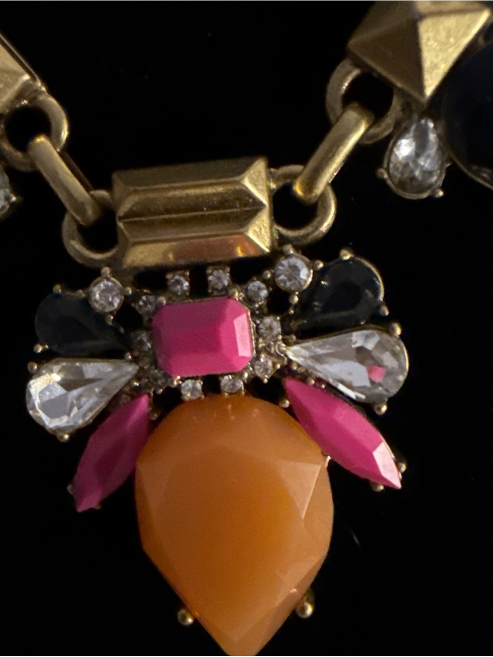 J. Crew Vintage Gold-Tone Necklace with Peach Navy and Hot Pink Accents - Picture 6 of 11